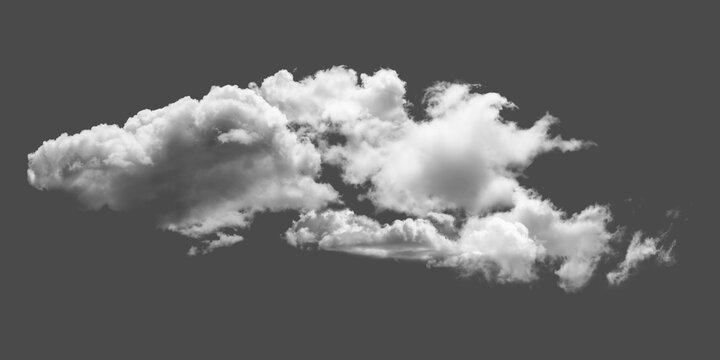 Fluffy white cumulus clouds isolated on a grey background isolated on transparent background