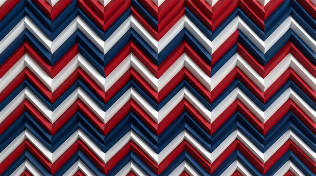 3D Geometric Zigzag Chevron Pattern in Red White and Blue Patriotic Colors Background