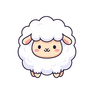 Fluffy white lamb smiling in a cartoon style