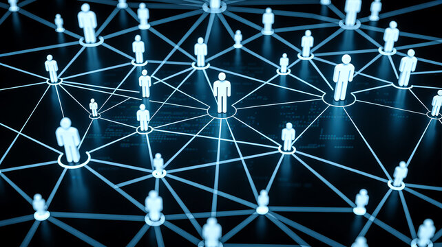 People network background with interconnected human figures, symbolizing social media, teamwork, and global communication.