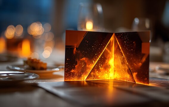 Elegant flame themed menu card on restaurant table