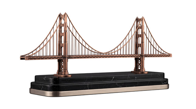 Golden gate bridge model on marble base architecture png isolated on transparent background