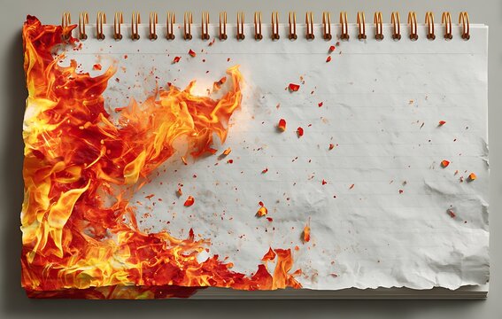Spiral notebook page burning at the corner