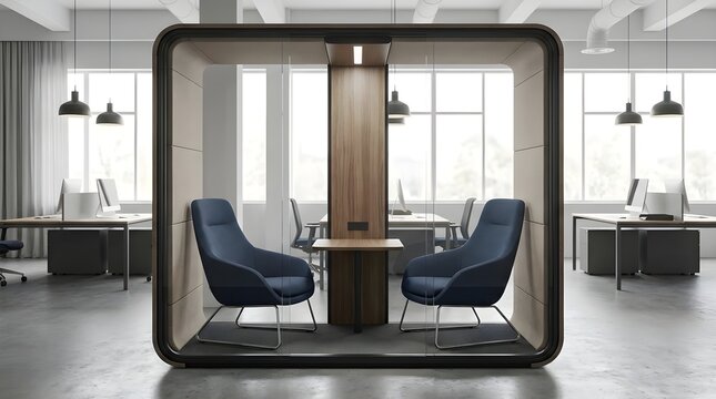 Empty two person meeting pod modern office