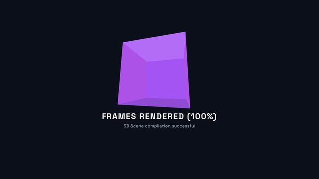 3D rendering process, colorful geometric shapes transforming with progress bar, dark background, symbolizing technology and innovation, representing digital workflow and 3D modeling.