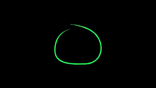 Animated hand-drawn red circle marker on black background, looping motion graphic of highlight oval stroke for emphasishand-drawn red circle marker stroke highlight for presentation,