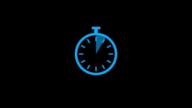 stopwatch icon animation one minute duration on white background 4K resolution video. 1 minute timer counts hours minutes seconds in 60 seconds in