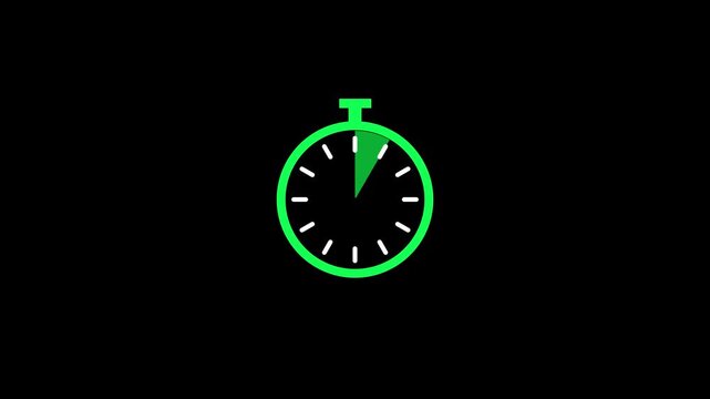 stopwatch icon animation one minute duration on white background 4K resolution video. 1 minute timer counts hours minutes seconds in 60 seconds in