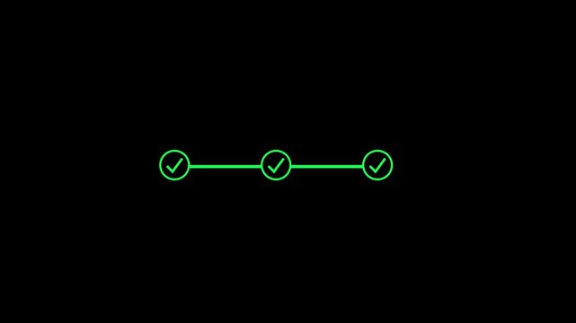 3 step infographic process with check mark icon. infographic step by step process icon animation on black background, Step-by-step process icon animation on white background