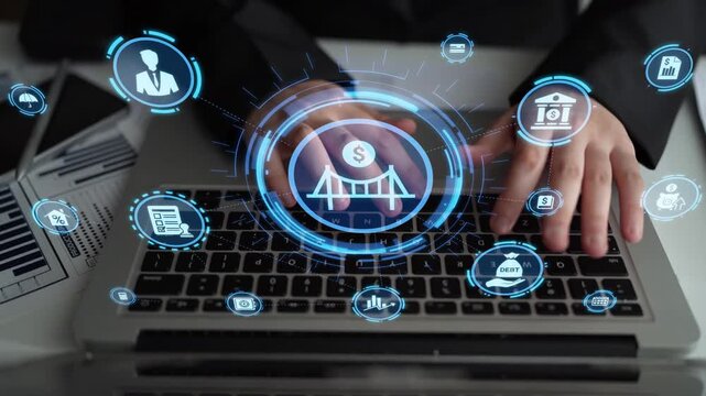 Loan icons represent debt, repayment, and financial planning. Loan supports banking, loan connects credit with payment systems, and loan helps manage interest effectively. Funnel
