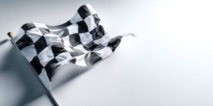 Checkerboard flag waving against a plain background conceptualizing victory or competition
