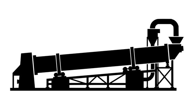 Industrial Rotary Kiln Dryer Silhouette Illustration Isolated on White Background