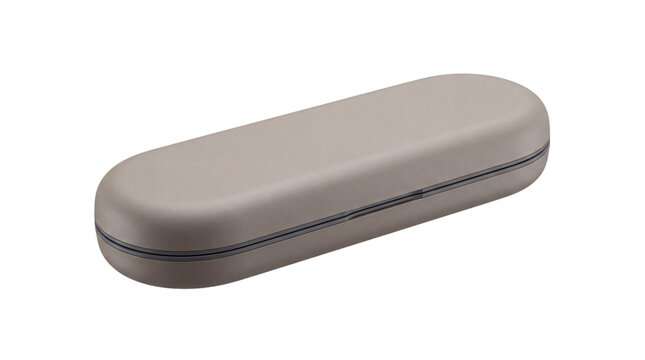 Oval beige storage case with double zipper detail on png isolated on transparent background