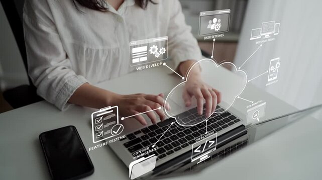 Cloud computing, cloud strategy, and cloud technology transforming digital infrastructure with scalable services, secure data storage, and cloud-based digital business solutions. Muxer