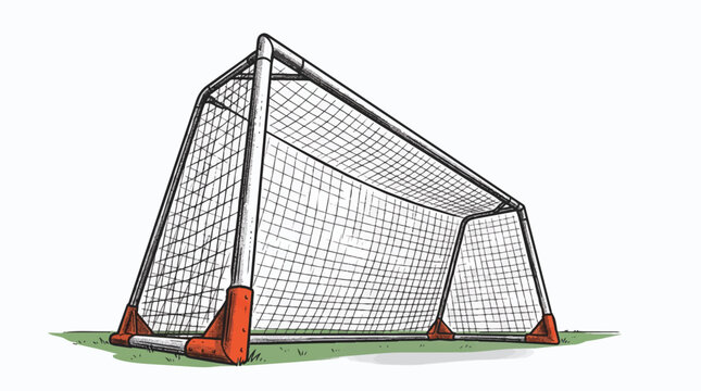 Empty soccer goal net on grass field illustration.