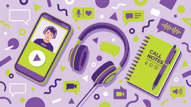 Flat design technology and music concept illustration.