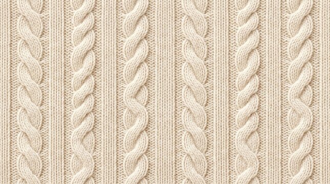 Cream Cable Knit Sweater Texture with Vertical Braids in Soft Natural Light for Cozy Winter Apparel Concepts