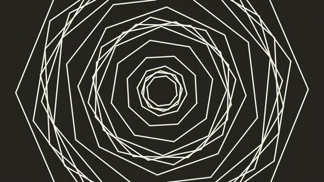 Mesmerizing abstract geometric pattern of white concentric octagons spiraling into a hypnotic tunnel on a dark background, creating an intriguing optical illusion and sense of depth