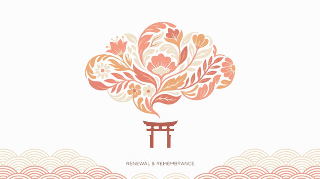 Traditional Japanese Torii Gate with Floral Design.