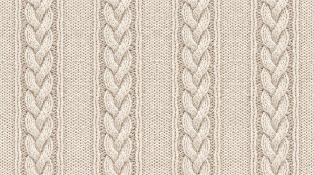 Cream knit fabric with vertical cable knit patterns during a cozy winter season with soft natural light