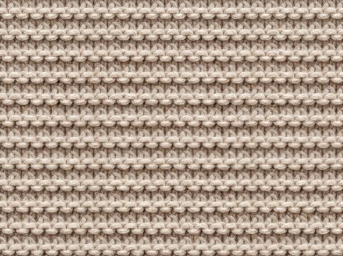 Creamy beige knitted fabric texture with subtle horizontal ribbed pattern in soft natural light