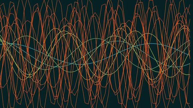 Abstract digital sound waves background with colorful overlapping frequency curves