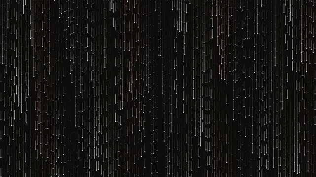 Abstract dark digital background with falling data code rain and glitchy technological particles