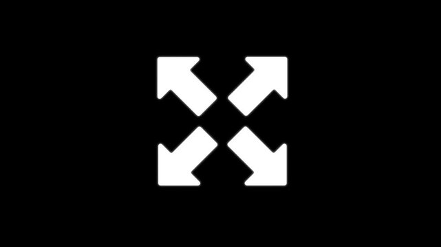 Full screen symbol on black background with alpha channel motion graphic. maximize interface sign animation.
