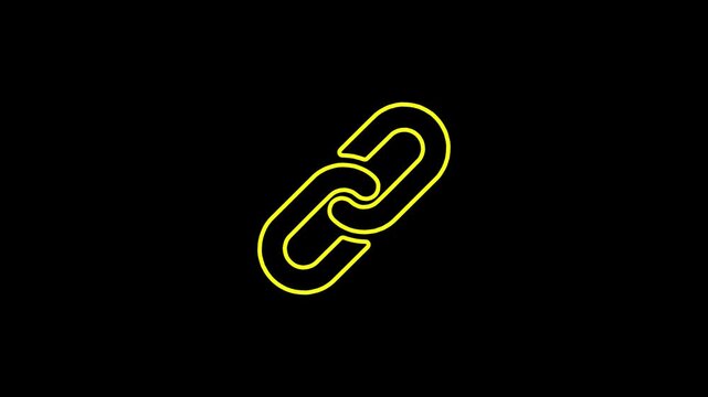 Neon yellow chain link animation on black background showing digital connection concept for website interface.