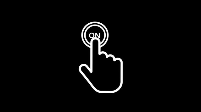 Finger pressing on button labeled with text on to activate interface features in digital application system.