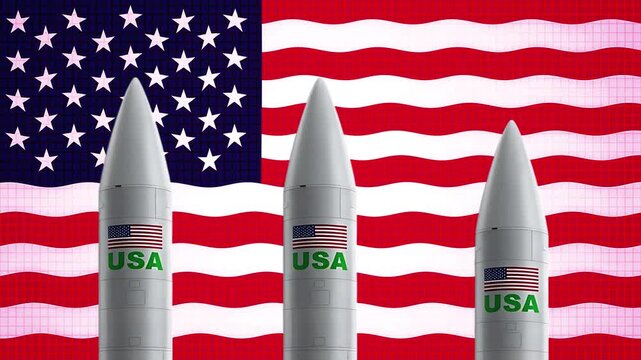 Us military missiles rising against american flag background