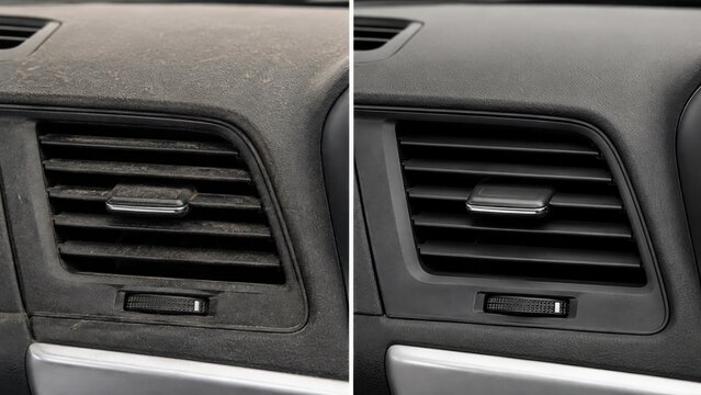Before and after car air vent cleaning comparison