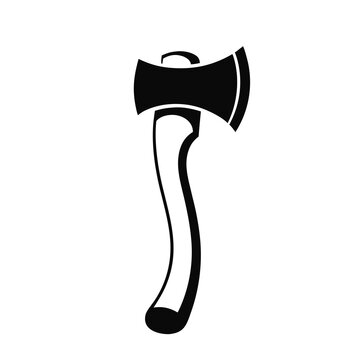 Vintage double bit axe vector illustration, rustic lumberjack hatchet icon, black and white woodcutting tool silhouette for forestry and camping logos