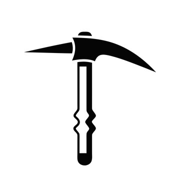 Minimalist pickaxe vector icon, black silhouette of a mining pick tool, industrial excavation equipment symbol for construction and geology logos