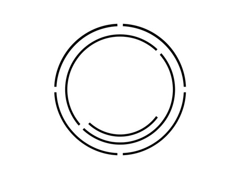 A minimalist black geometric design featuring concentric dashed circles on a white background. Ideal for tech interface designs or as a modern branding element.