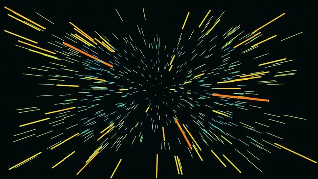 Abstract hyperspace motion effect background with colorful light rays bursting in dark space vector illustration