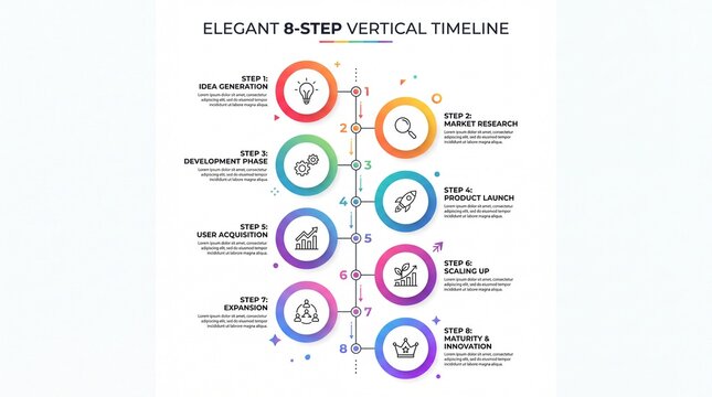Elegant 8 step vertical timeline infographic design with infographic timeline business