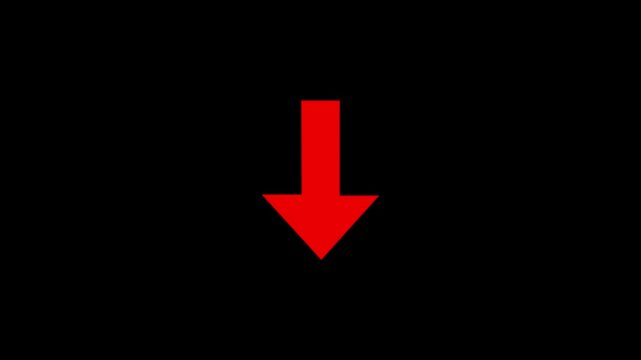 Animated red arrow pointing down. Red down arrow on black screen,on alpha transparent background.