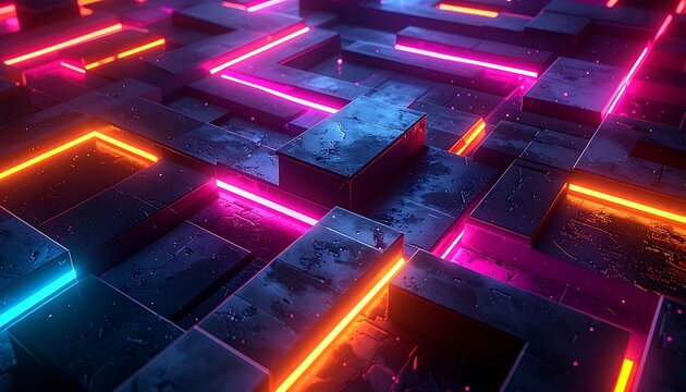 Neon Lit Cyberpunk Geometric Background Texture.