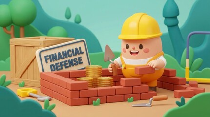 Fototapeta premium Construction worker lego minifigure fixing wall