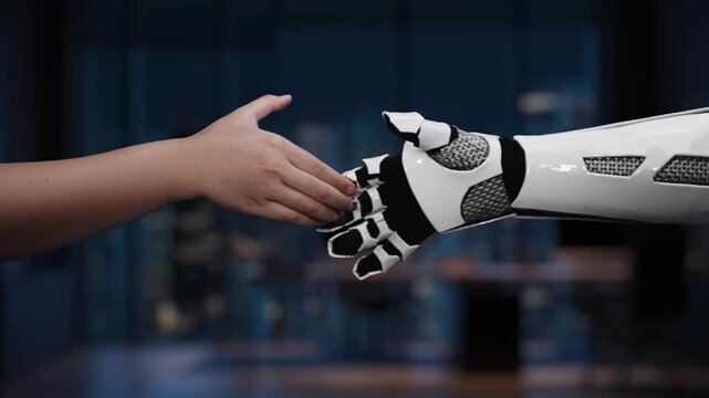A futuristic robot assistant engages users through a digital interface, showcasing modern technology and communication in an urban setting with inquiry capabilities. Synapse