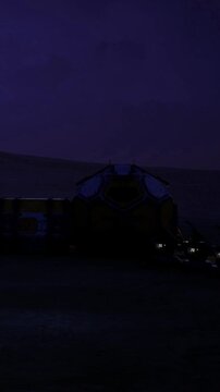 A futuristic exploration station glows softly in the dark, surrounded by rugged terrain and a vast starry sky. The scene captures the wonder of space exploration at night.