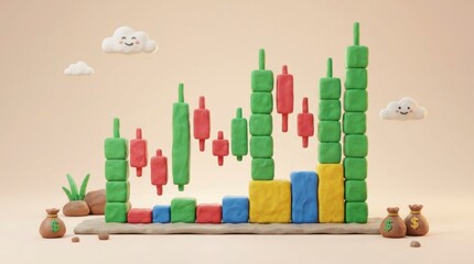 Fototapeta premium Lego minifigures climbing colorful stacked blocks
