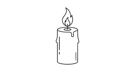 Obraz premium Burning Candle Outline Vector for Coloring Book Linear Candle Flame Icon Template