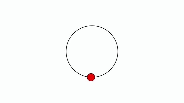 A simple minimalist featuring a thin black circle with a solid red circle positioned on its upper left circumference against a clean white background representing.