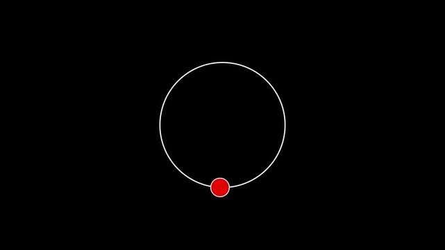 Minimalist representation of a white circle with a small solid red dot positioned on its circumference against a plain black background, symbolizing a single point.