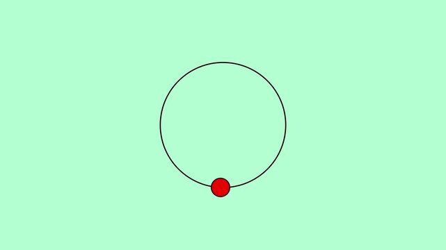 Simple of a black circle with a small solid red dot situated on its outer edge against a light pastel green background, representing a basic abstract shape.
