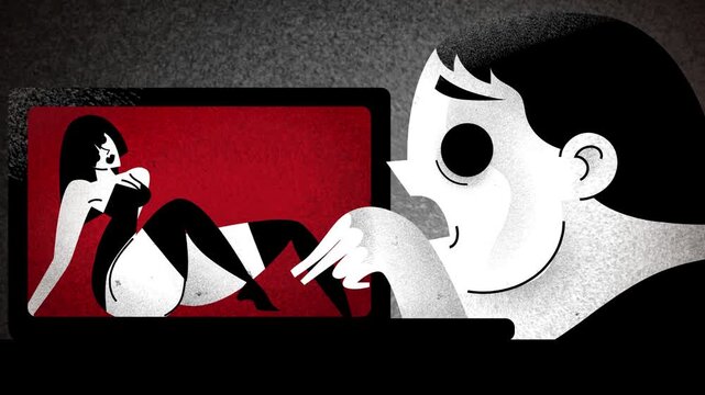 person addicted to adult videos watching them compulsively