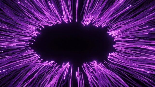 Violet neon strings swaying softly in deep purple luminescence for modern abstract digital wave concepts.