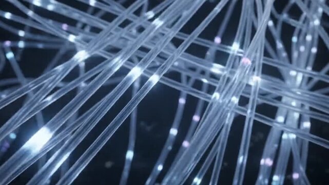 Glowing fiber optic cables matrix network background animation